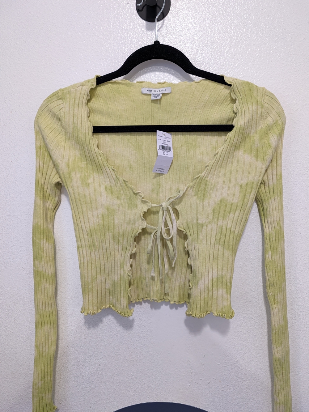 American Eagle Outfitters Sage Tie-Front Ribbed Crop Top